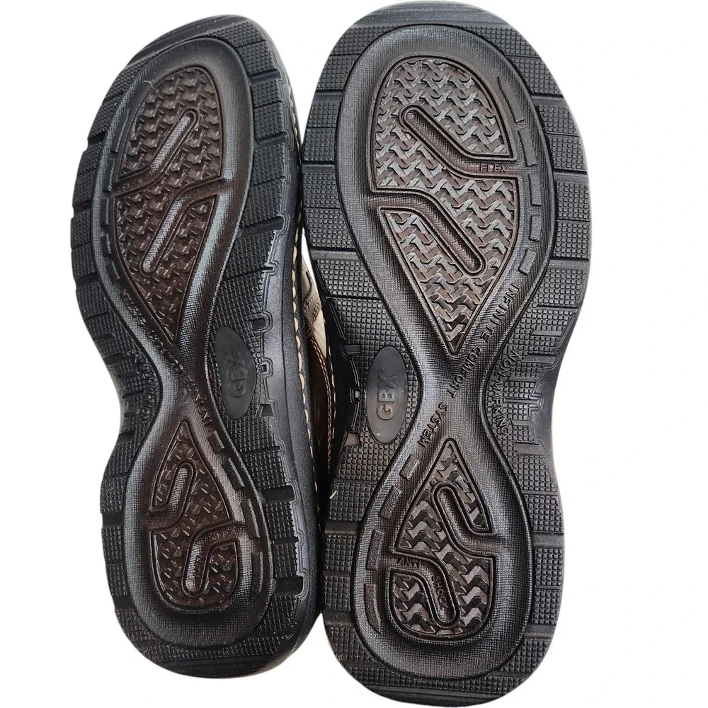 GBX Boardwalk Sandals Mens 12W Brown Fisherman Hook Loop Slip On Leather Lining